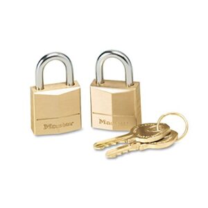 master lock padlock, solid brass lock, 3/4-inch body width, 120t, keyed alike, 2-pack