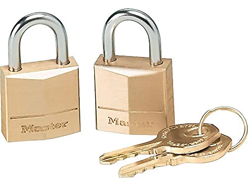 Master Lock Padlock, Solid Brass Lock, 3/4-Inch Body Width, 120T, Keyed alike, 2-Pack