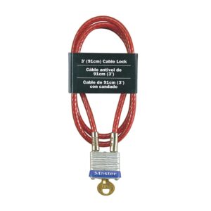 master lock 719d steel cable with integrated outdoor padlock with key, 1 pack, silver, 3' long x 3/16' diameter