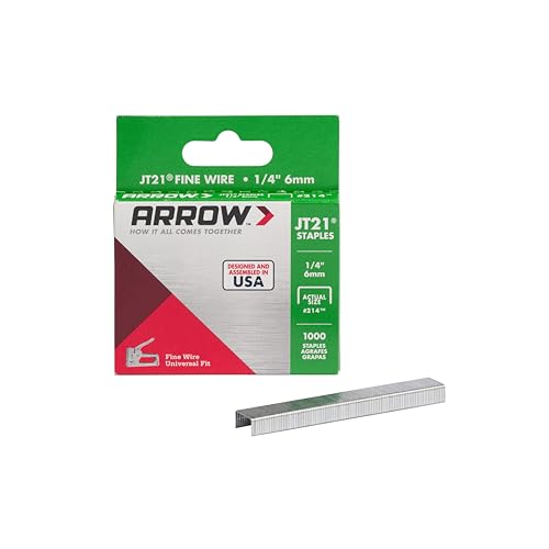 Arrow 214 JT21 Thin Wire Staples for Staple Guns and Staplers, Use for Upholstery, Crafts, General Repairs, 1/4-Inch Leg Length, 7/16-Inch Crown Width, 1000-Pack