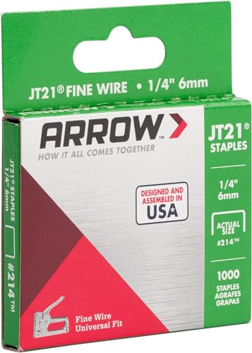 Arrow 214 JT21 Thin Wire Staples for Staple Guns and Staplers, Use for Upholstery, Crafts, General Repairs, 1/4-Inch Leg Length, 7/16-Inch Crown Width, 1000-Pack