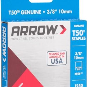 Arrow 506 Heavy Duty T50 3/8-Inch Leg Length, 3/8-Inch Crown, Staples for Upholstery, Construction, Furniture, Crafts, 1250-Pack