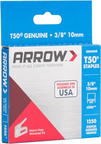 Arrow 506 Heavy Duty T50 3/8-Inch Leg Length, 3/8-Inch Crown, Staples for Upholstery, Construction, Furniture, Crafts, 1250-Pack