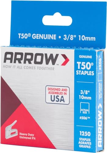 Arrow 506 Heavy Duty T50 3/8-Inch Leg Length, 3/8-Inch Crown, Staples for Upholstery, Construction, Furniture, Crafts, 1250-Pack