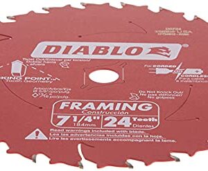 Diablo D0724A 7-1/4in 24T ATB Framing Saw Blade 5/8in & Diamond Knockout Arbor