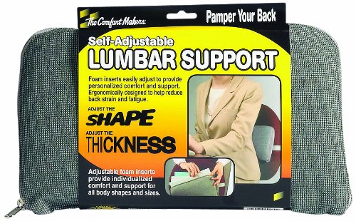 The ComfortMakers Lumbar Support, Universal, Self-Adjustable, Ergonomic Back Support, Office, Car, Airplane, Made in the USA, Washable, Gray (92041)