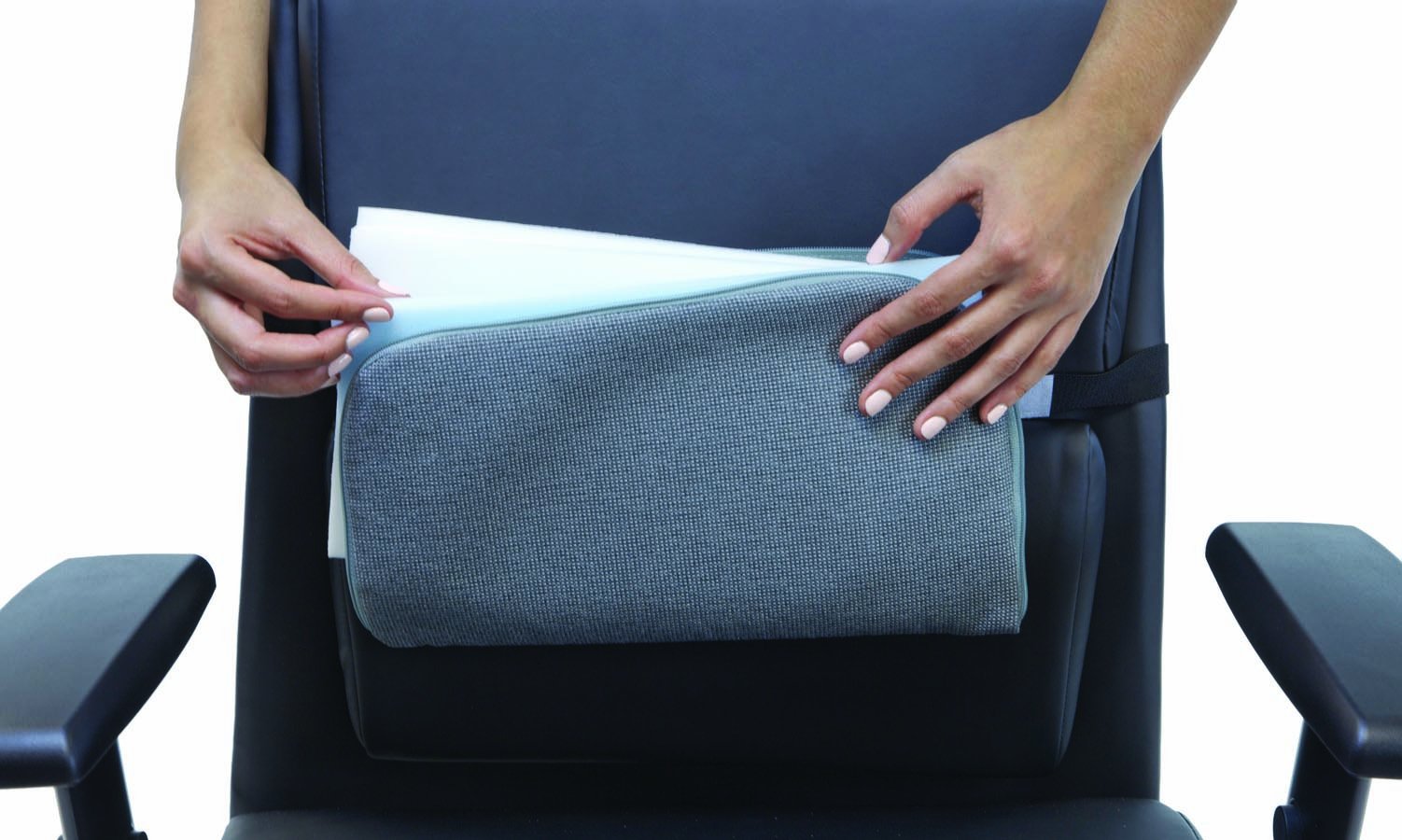 The ComfortMakers Lumbar Support, Universal, Self-Adjustable, Ergonomic Back Support, Office, Car, Airplane, Made in the USA, Washable, Gray (92041)