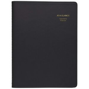 at-a-glance teacher planner, 8-1/4" x 10-7/8", undated weekly & daily planner, academic lesson plan book for family homeschool supplies, agenda with twin-wire binding, black leather (8015505)