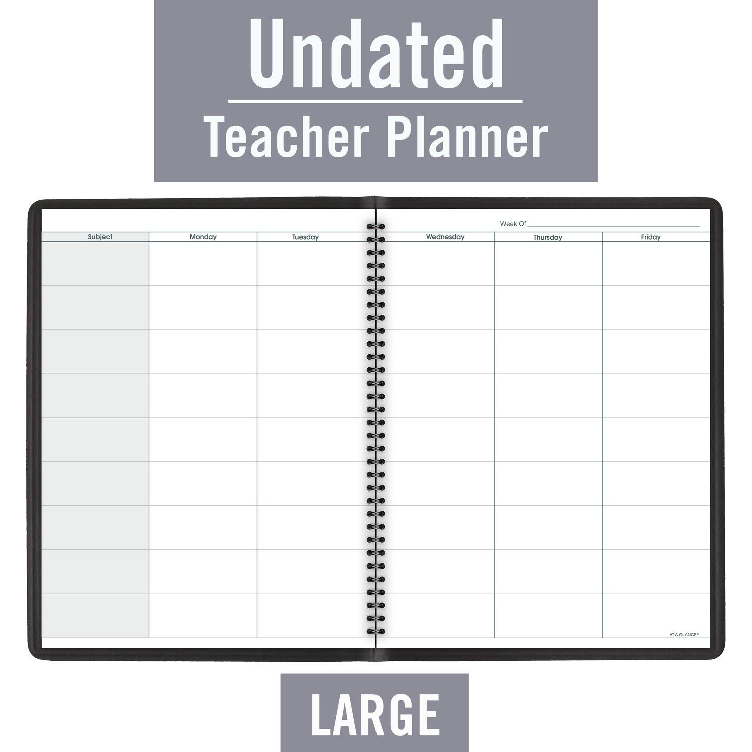 AT-A-GLANCE Teacher Planner, 8-1/4" x 10-7/8", Undated Weekly & Daily Planner, Academic Lesson Plan Book for Family Homeschool Supplies, Agenda with Twin-Wire Binding, Black Leather (8015505)