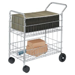 fellowes chrome-plated steel wire mail cart with upper and lower baskets (40912)