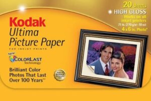 kodak ultima high gloss 4x6" photo paper for inkjet printer 20 sheet package