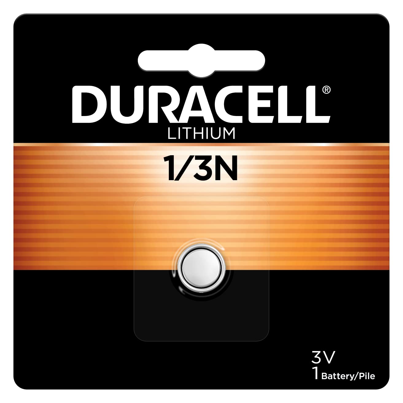 Duracell 1/3N 3V Lithium Battery, 1 Count Pack, Lithium Coin Battery for Digital Cameras, Watches, and more, CR Lithium 3 Volt Cell