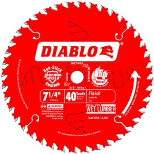freud d0740a diablo 7-1/4 40 tooth atb finishing saw blade with 5/8-inch arbor, diamond knockout, and permashield coating