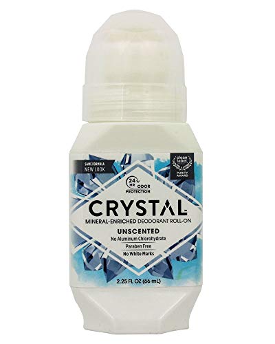 CRYSTAL Mineral Deodorant Roll-On Unscented Body Deodorant With 24-Hour Odor Protection, Aluminum Chloride & Paraben Free, 2.25 FL OZ (Packaging May Vary)