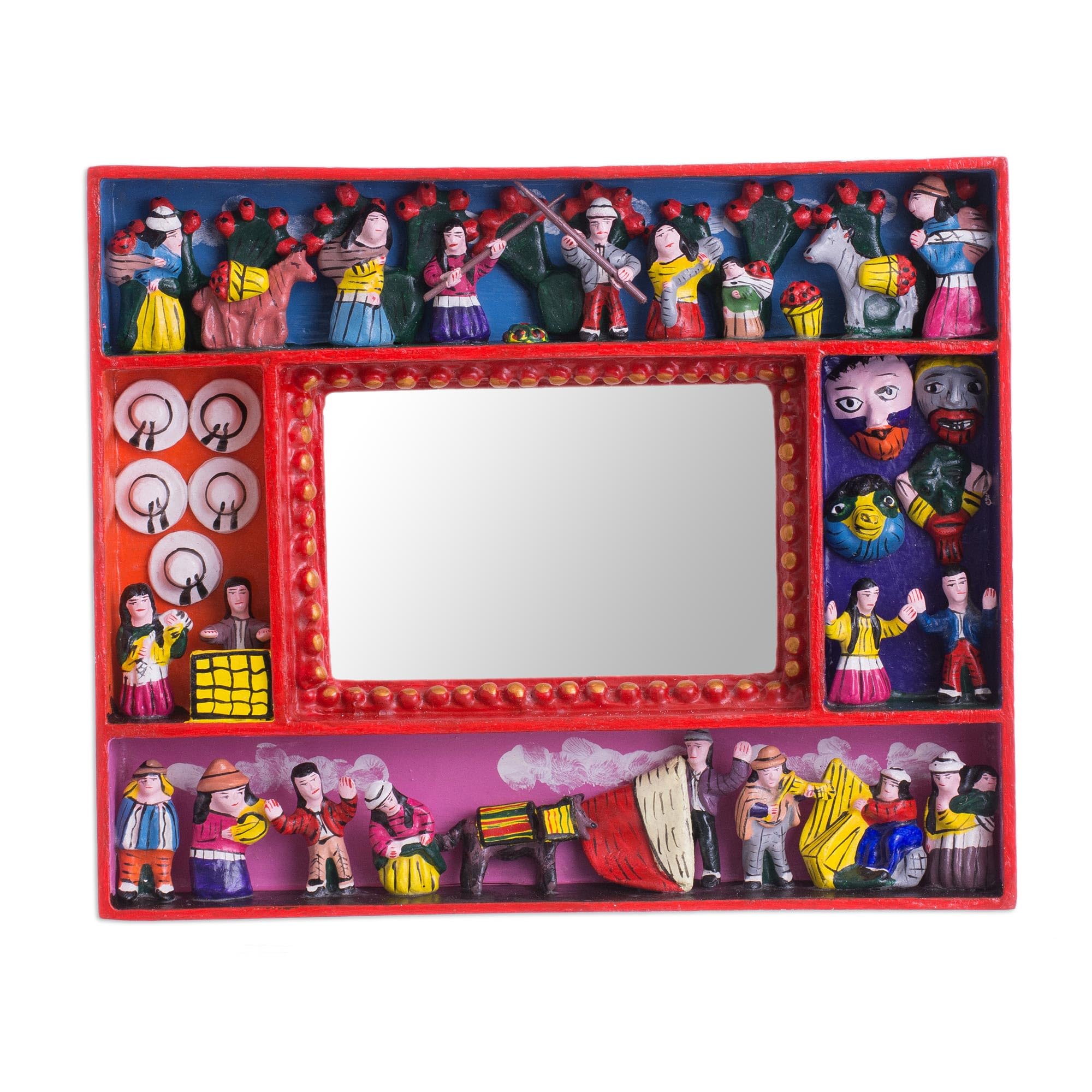 NOVICA Artisan Handmade Photo Frame Collectible Folk Art Wood Retablo Red Woodceramic Peru Decor Accessories Frames Retablos 'Tuna Harvest' (4x6)