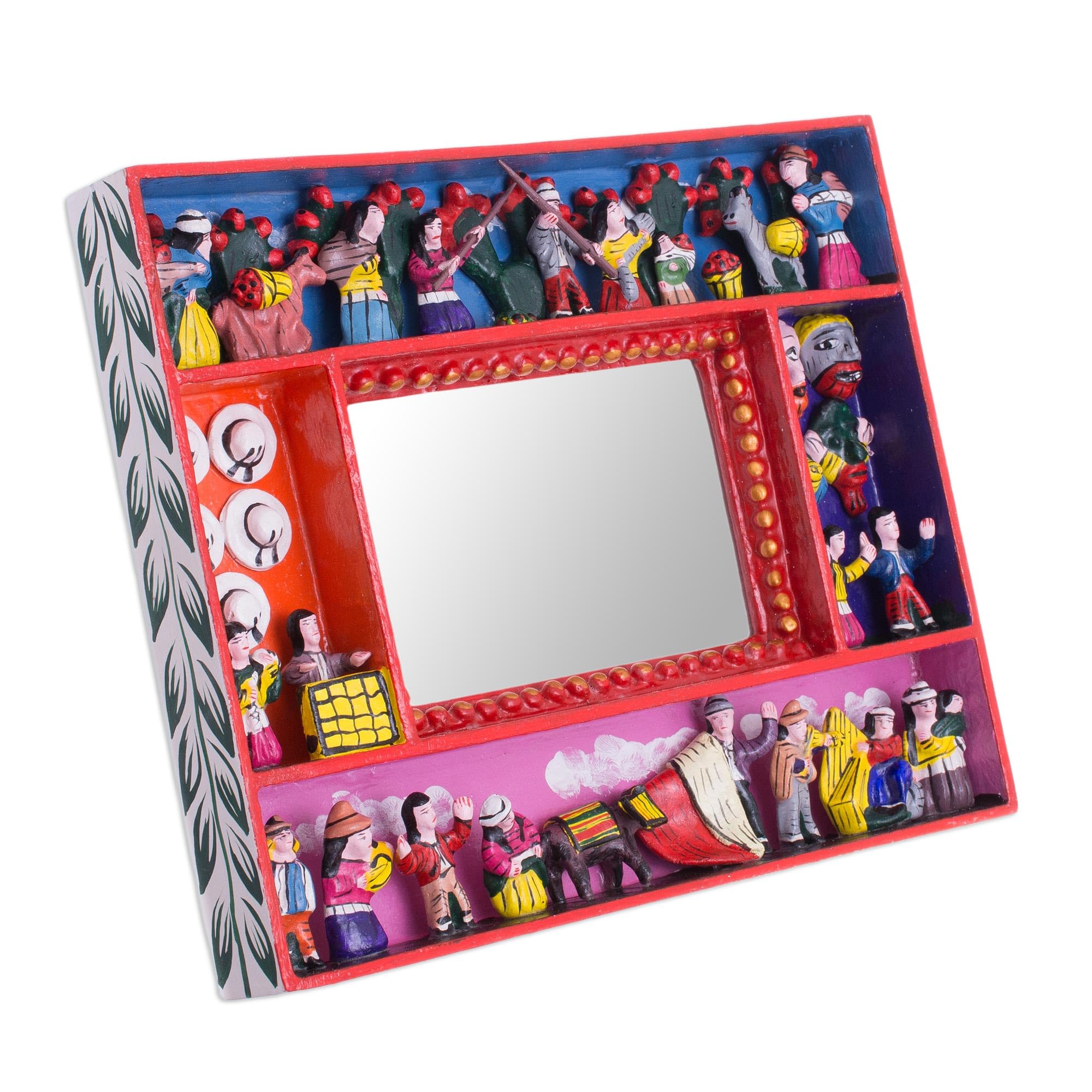 NOVICA Artisan Handmade Photo Frame Collectible Folk Art Wood Retablo Red Woodceramic Peru Decor Accessories Frames Retablos 'Tuna Harvest' (4x6)