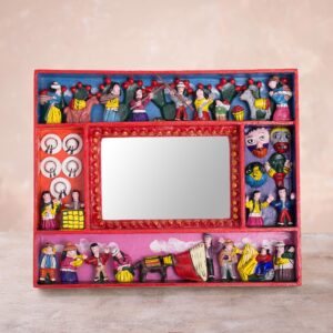 NOVICA Artisan Handmade Photo Frame Collectible Folk Art Wood Retablo Red Woodceramic Peru Decor Accessories Frames Retablos 'Tuna Harvest' (4x6)