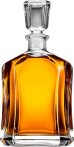 bormioli rocco capitol glass decanter, airtight geometric stopper, 23.75 oz whiskey decanter for wine, bourbon, brandy, liquor, juice, made in italy.