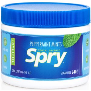 spry xylitol peppermint sugar free candy - breath mints that promote oral health, dry mouth mints that increase saliva production, stop bad breath, 240 count (pack of 1)