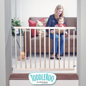 Toddleroo by North States Stairway Swing Wooden Gate, Baby Gate for Stairs. Fits 28"- 42" Wide. Hardware Mount. Child Gates for Doorways. Made in USA (30" Tall, Sustainable Hardwood)