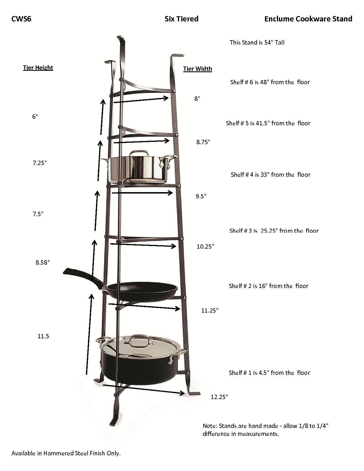 Enclume 6-Tier Cookware Stand, Free Standing Pot Rack, Hammered Steel (Assembled)