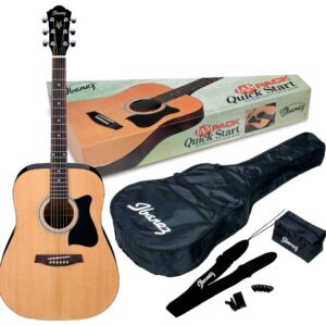 Ibanez 6 String Acoustic Guitar Pack, Ambidextrous, Natural Gloss (IJV50)