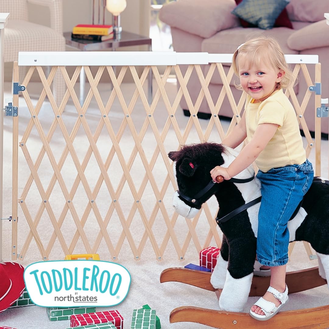 Toddleroo by North States Expandable Swing Wood Gate: Extra Wide Baby Gate Fits 24" - 60" wide. Safety Latch, Hardware Mount. Child Gates for Doorways. Made in USA: (32" Tall, Sustainable Hardwood)