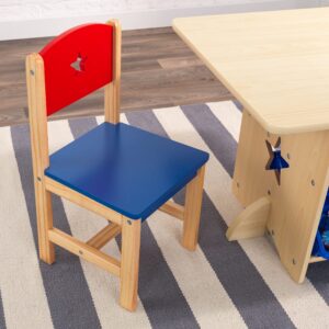 KidKraft Wooden Star Table & Chair Set with 4 Storage Bins, Children's Furniture – Red, Blue & Natural