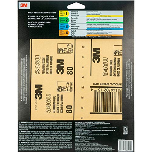 3M Sandpaper, 80 Grit, 5 Sheets, 9 in x 11 in, Longer Lasting Super Strong Abrasive, Great For Smoothing Body Filler, Shaping Glaze & Spot Putty, For Hand Or Machine Sanding (32115)