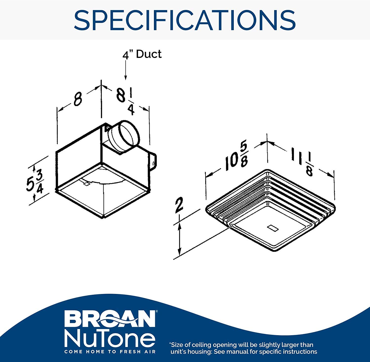 Broan-NuTone 678 Ventilation Fan and Light Combo for Bathroom and Home, 100 Watts, 50 CFM,White