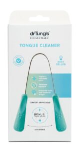 drtung’s stainless tongue scraper - tongue cleaner for adults, kids, helps freshens breath, easy to use comfort grip handle, comes with travel case - stainless steel tongue scrapers (1 pack)