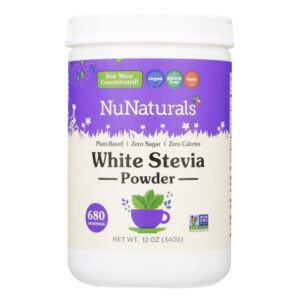 nunaturals white stevia powder, plant-based sugar substitute, zero calorie sweetener, 12 oz