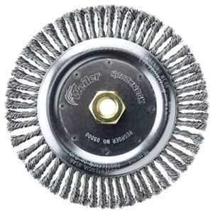 weiler 09000 roughneck 7" root pass weld cleaning brush, .020" steel wire fill, 5/8"-11 unc nut, made in the usa, 56 knots
