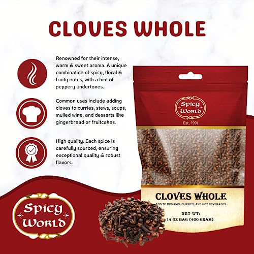 Spicy World Whole Cloves Bulk 14 Oz Bag - Premium Quality - Great for Foods, Clove Tea, Clove Pomander Balls & Potpourri - Aromatic & Richly Flavored Cloves Whole