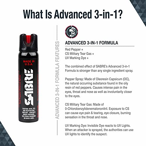 SABRE Magnum 120 3-In-1 Defense Spray, 35 Bursts, 12-Foot (4-Meter) Range, Triple Protection Formula Contains Pepper Spray, CS Military Gas and UV Marking Dye, Extra Large 92.4 Gram Canister