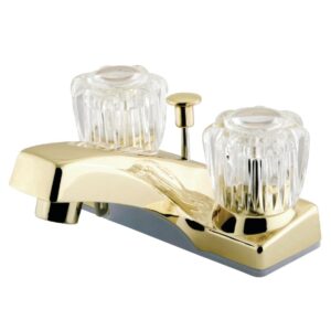 kingston brass kb102 columbia twin acrylic handle 4-inch centerset faucet with abs pop-up, 3-5/8-inch, polished brass