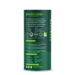 Great Lakes Wellness Culinary Beef Gelatin Powder - Unflavored - Grass-Fed, Kosher, KETO, Paleo Friendly, Gluten-Free, Non-GMO - 16 oz Canister