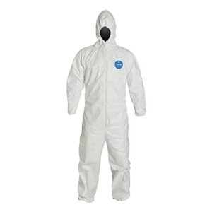 dupont ty127s tyvek protective coverall with hood with safety instructions, elastic cuff, l, white (retail package of 1)