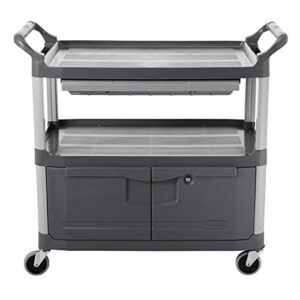 rubbermaid commercial xtra instrument and rolling utility cart, gray, with drawer and cabinet, for service restaurant hospitality 300 lbs