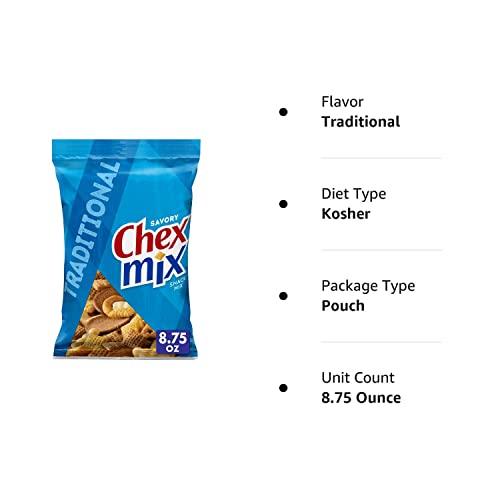 Chex Mix Snack Mix, Traditional, Savory Snack Bag, 8.75 oz