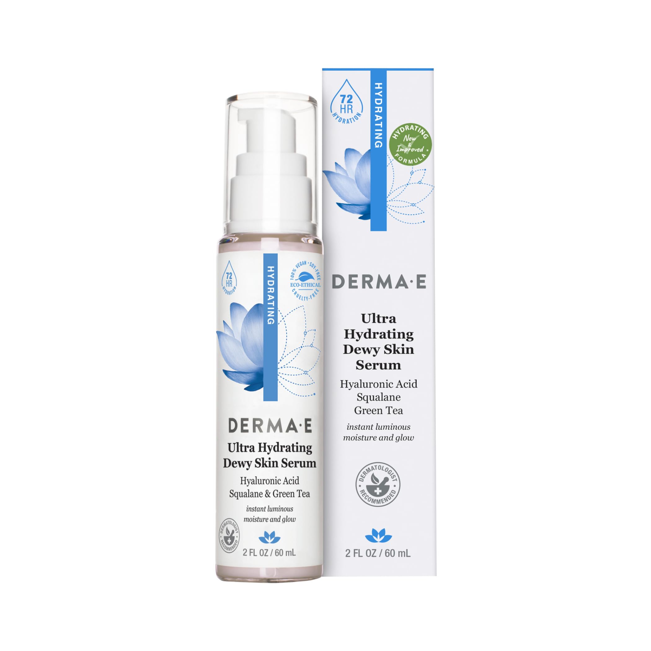 DERMA E Ultra Hydrating Serum with Hyaluronic Acid and Green Tea – All Natural, Antioxidant-Rich Serum – Smoothes Skin – Concentrated Facial Serum, 2oz
