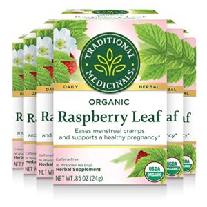 traditional medicinals tea, organic raspberry leaf, eases menstrual cramps, supports a healthy pregnancy, 96 tea bags (6 pack)