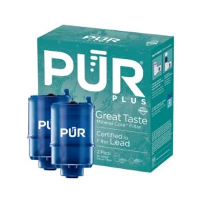 pur plus faucet mount replacement filter 2-pack, genuine pur filter, 3-in-1 powerful, natural mineral filtration, lead removal, 6-month value, blue (rf99992)