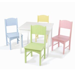kidkraft nantucket kid's wooden table & 4 chairs set with wainscoting detail, pastel