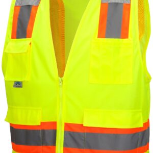 PYRAMEX Class 2 Surveyor's Safety Vest with 6 Pockets, Hi-Vis Lime, 5XL