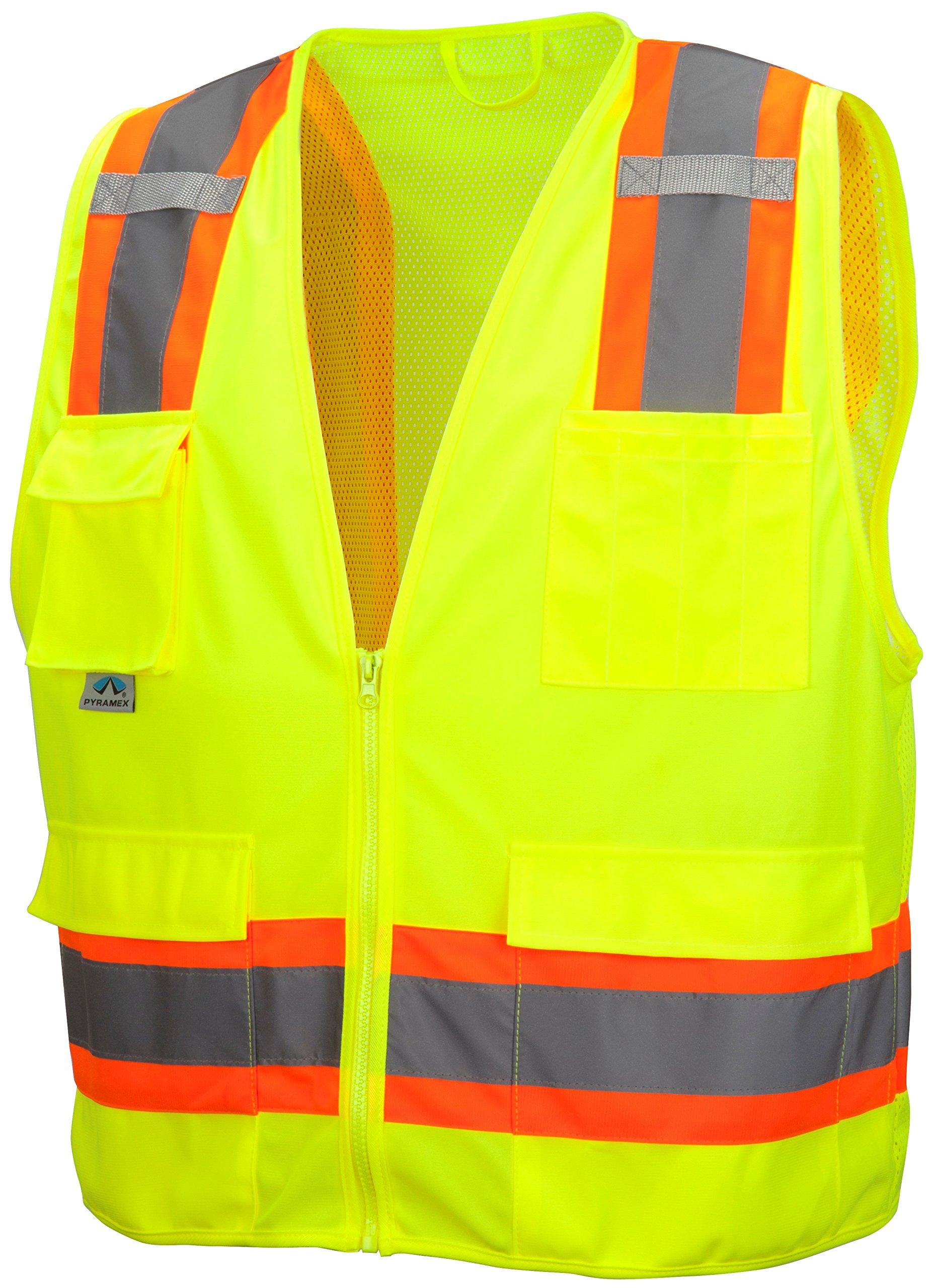 PYRAMEX Class 2 Surveyor's Safety Vest with 6 Pockets, Hi-Vis Lime, 5XL