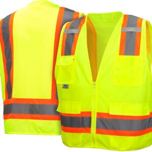 PYRAMEX Class 2 Surveyor's Safety Vest with 6 Pockets, Hi-Vis Lime, 5XL