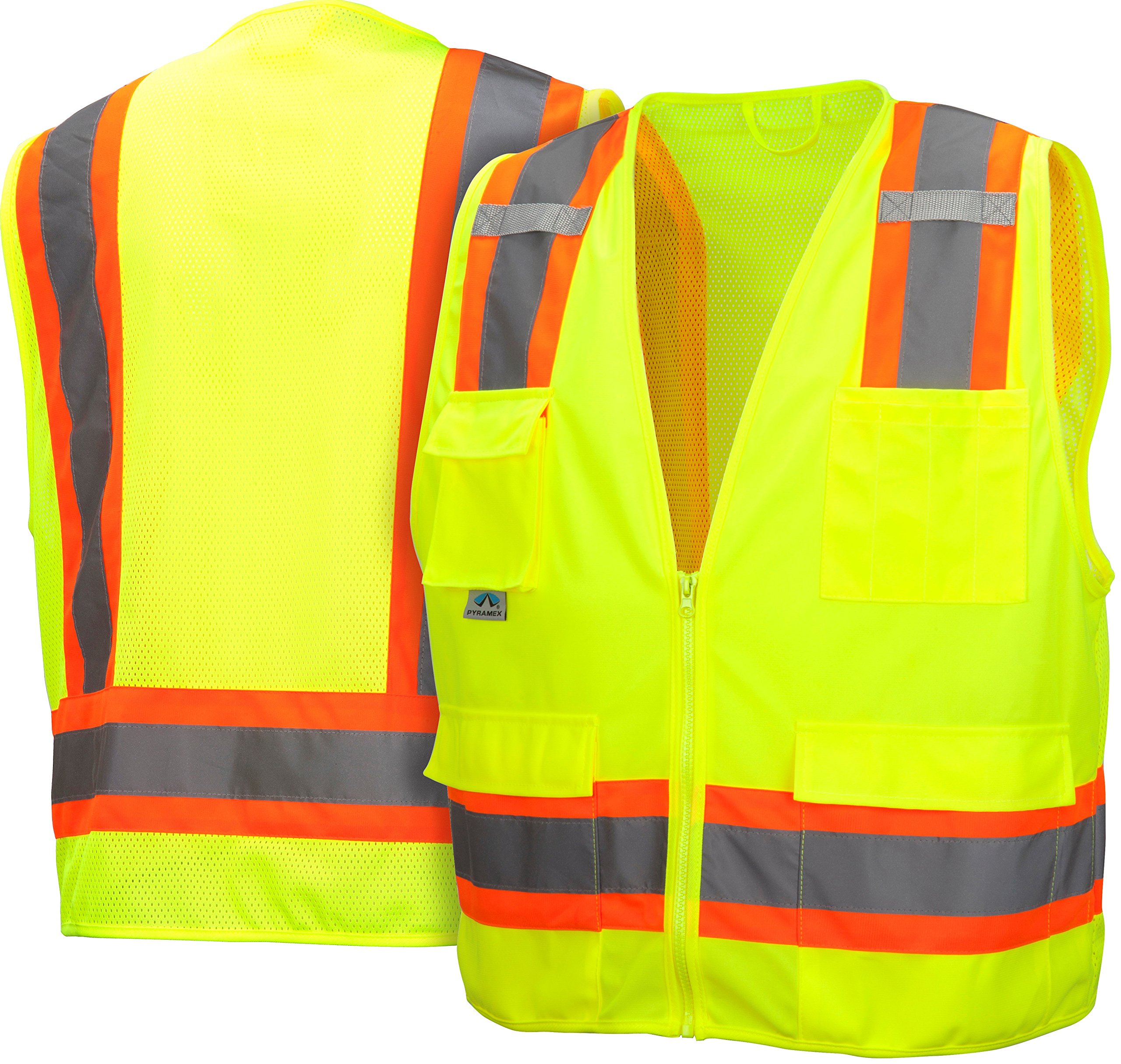 PYRAMEX Class 2 Surveyor's Safety Vest with 6 Pockets, Hi-Vis Lime, 5XL