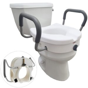 carex ez lock raised toilet seat with handles, 5 inch elevated handicap toilet seat riser with arms, fits most toilets