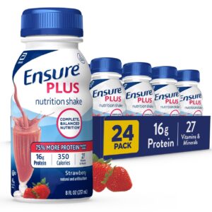 ensure plus strawberry nutrition shake, meal replacement shake, 24 pack